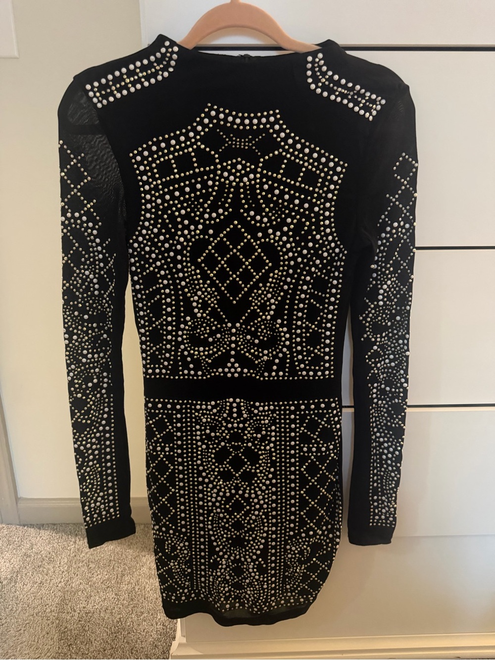 Black Studded Long-Sleeve Mini Dress